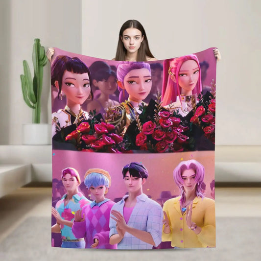 Funny Sajaboys &amp; Huntrix Girls Cozy Flannel Blanket – KPop &amp; Anime Decor