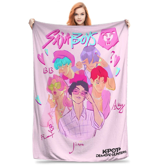 Saja Boys Kpop Demon Hunters Blanket – Cozy Coral Fleece Throw for Fans