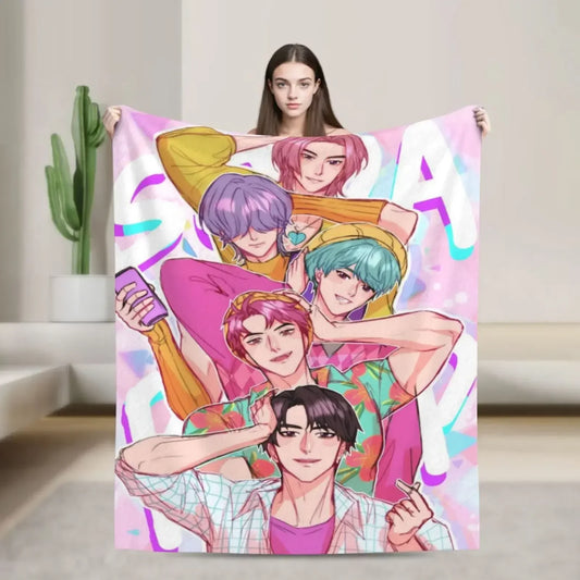 Sajaboys Cozy Flannel Blanket – KPop Demon Hunter Anime Warm Throw